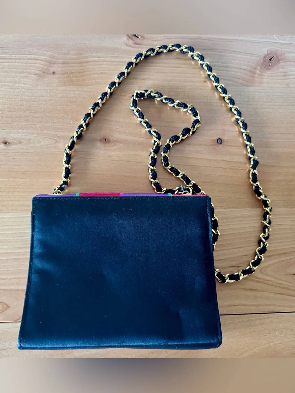 Multicolor Patchwork Shoulder Bag Purse with Gold Chain